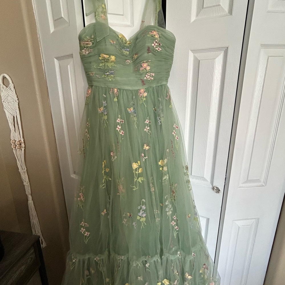 Floral Embroidered Green Gown